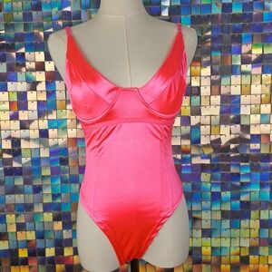 Hot Pink‎ Bodysuit Lingerie Teddy Underwire Cups Adjustable Straps One Piece